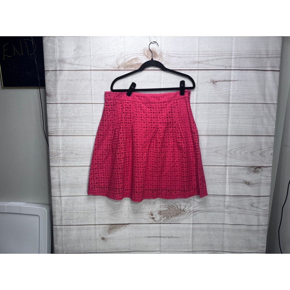 Garnet Hill Pink Eyelet Lace Cotton Skirt Size 14 Raspberry Floral Lined